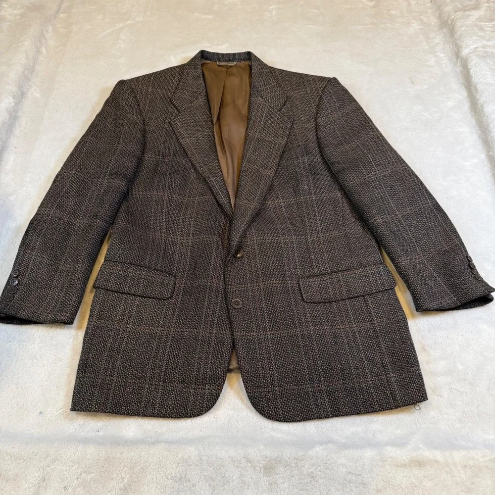 Christian Dior Monsieur Mens Vintage Brown Glen Plaid Blazer Sport Coat 44R